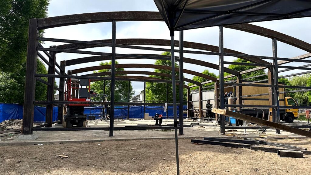 Structural steel pergola installation in Surrey BC